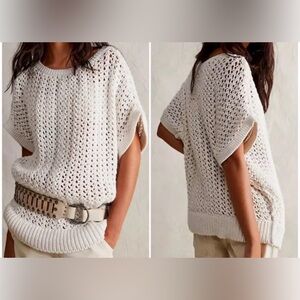 Free People We the Free Open Knit Cream Sophia Sweater Tee size small